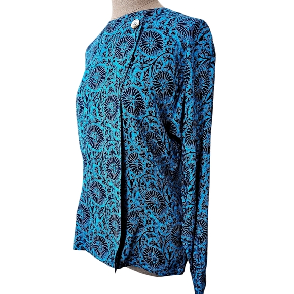 Vintage Christian Dior 100% Silk Blouse/Silk Shirt Top Azure Blue Black 6 - Picture 6 of 16